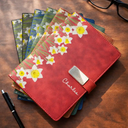 Gift For Grandma,Gift For Mother,Love,Happy - Custom Name Faux Pressed Birth Flower - Personalized Leather Notebook Set