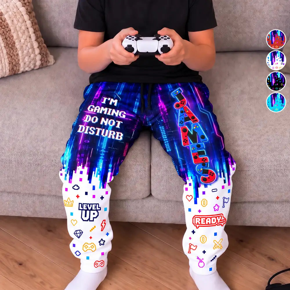 Playful,Christmas,Gaming,Gift For Kids,Icon - Custom Name Gaming Level Up With Ice Cream Dripping Gift For Kid Gamer - Personalized Sweatpants