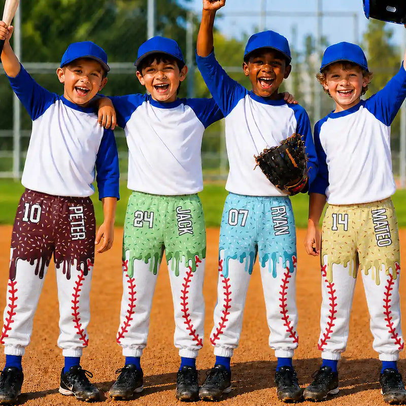 Baseball,Playful,Christmas,Gift For Kids,Custom Text - Custom Name Ice Cream Drip For Baseball Basketball Football Lovers - Personalized Kid Pajama Pants