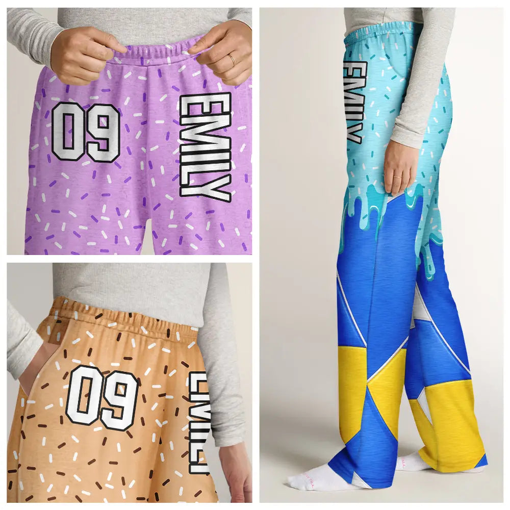 Baseball,Playful,Christmas,Gift For Kids,Custom Text - Custom Name Ice Cream Drip For Baseball Basketball Football Lovers - Personalized Kid Pajama Pants