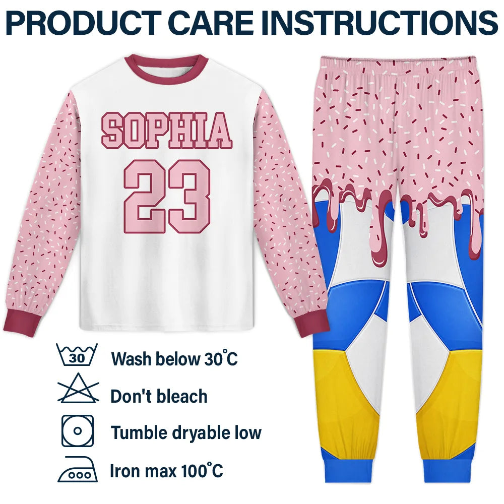 Baseball,Playful,Christmas,Gift For Kids,Custom Text-Custom Name Ice Cream Drip For Baseball Basketball Football Lovers - Personalized Kid Pajamas Set