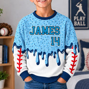 Baseball,Playful,Christmas,Gift For Kids,Custom Text - Custom Name Ice Cream Drip For Baseball Basketball Football Lovers - Personalized Unisex Ugly Sweater