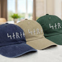 Gift For Yourself, Happy - Custom Name In Viking Runes Warrior Camping Hiking - Personalized Vintage Washed Denim Cap