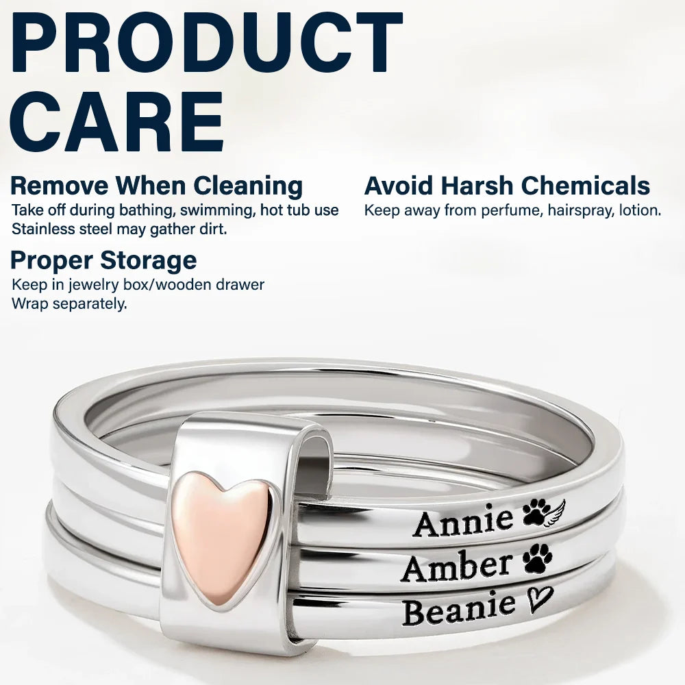 Gift For Yourself,Gift For Women,Pet Lovers,Pet Mom,Dog Lovers,Dog Mom,Cat Lovers,Cat Mom,Memorial,Love - Custom Name Jelwery For Dog Moms Cat Moms - Personalized Heart Stacking Rings