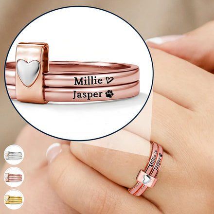 Custom Name Jelwery For Dog Moms Cat Moms - Personalized Heart Stacking Rings