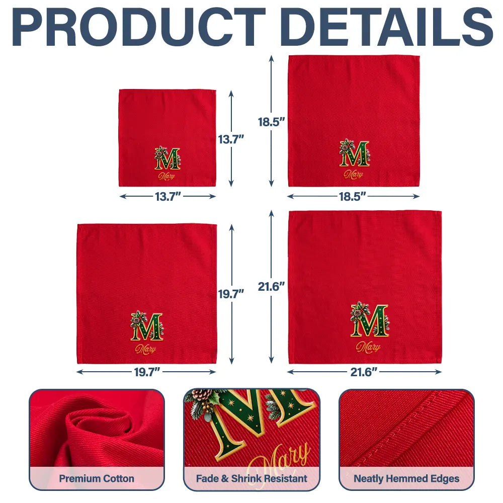 Top Market,Sentimental,Christmas,Family,Icon - Custom Name Monogram Christmas Holly Wreath Family Gift - Personalized Reusable Napkin