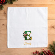 Top Market,Sentimental,Christmas,Family,Icon - Custom Name Monogram Christmas Holly Wreath Family Gift - Personalized Reusable Napkin