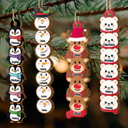 Playful,Christmas,Family,Icon - Custom Name Penguin Snowman Reindeer Family - Personalized Custom Shaped Wooden Ornament