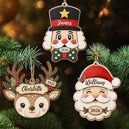 Sentimental,Christmas,Family,Icon - Custom Name Santa Snowman Penguin Family - Personalized Custom Shaped Wooden Ornament