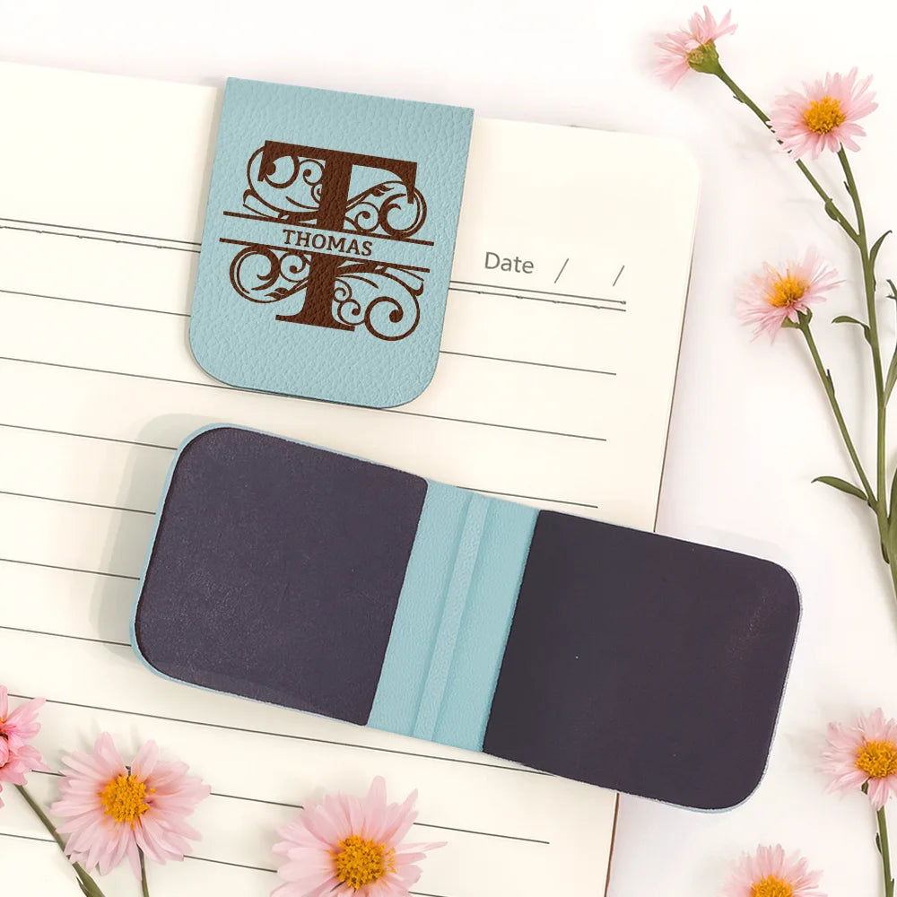 Gift For Yourself,Reading - Custom Name Vintage Monogram - Personalized Leather Magnetic Bookmark