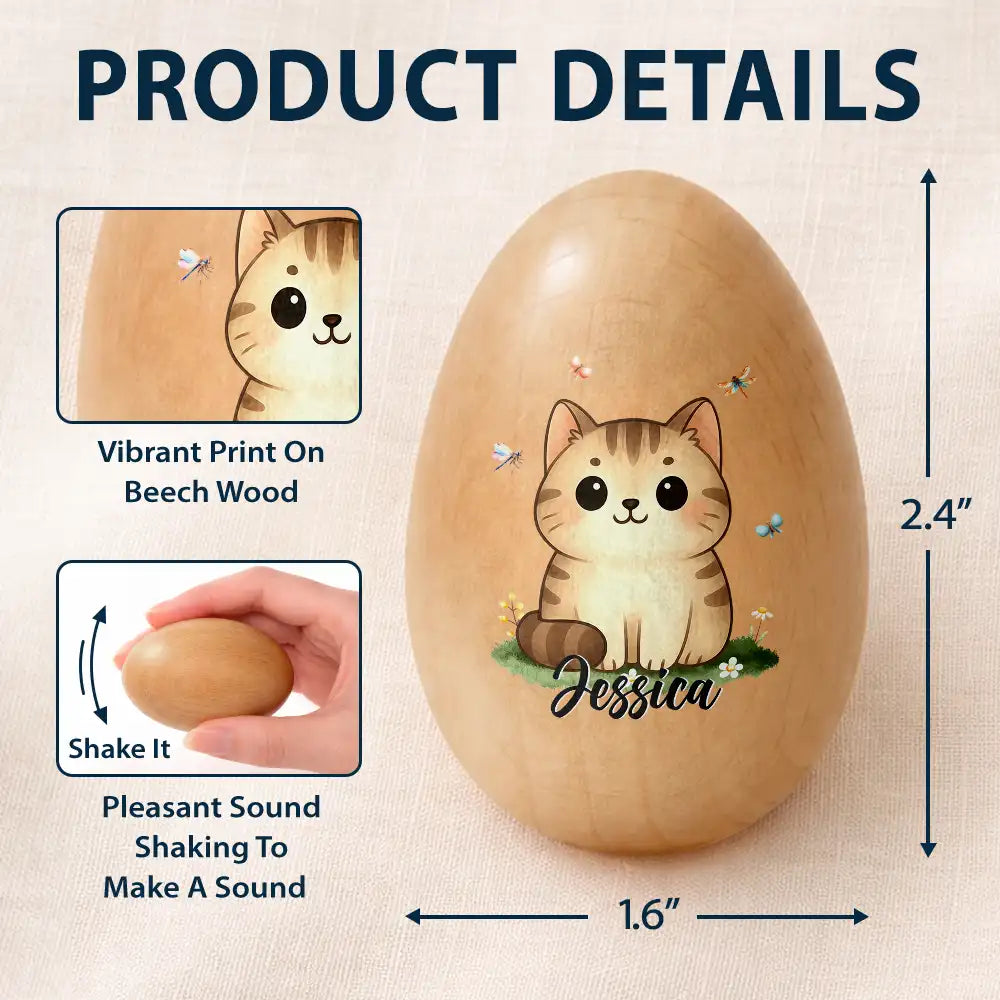 Easter,Non-Eng,Gift For Kids,Gift For Grandkids,Grandma - Grandkids,Grandpa - Grandkids,Dad - Children,Mom - Children,Happy - Custom Name With Adorable Animal - Personalized Musical Wooden Easter Egg Shaker