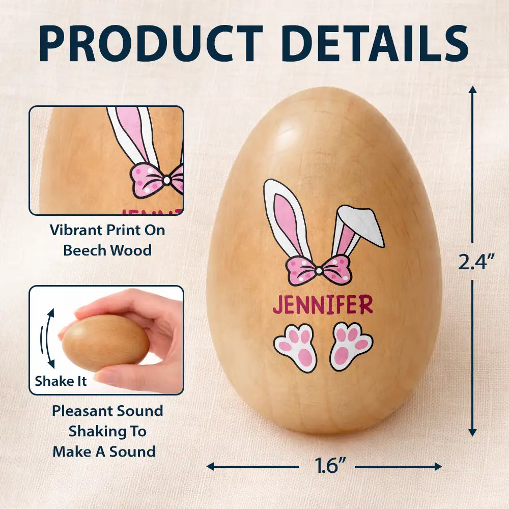 Gift For Kids,Grandma,Grandkids,Gift For Grandkids,Dad,Children,Momn,Easter,Happy - Custom Name With Adorable Bunny - Personalized Musical Wooden Easter Egg Shaker