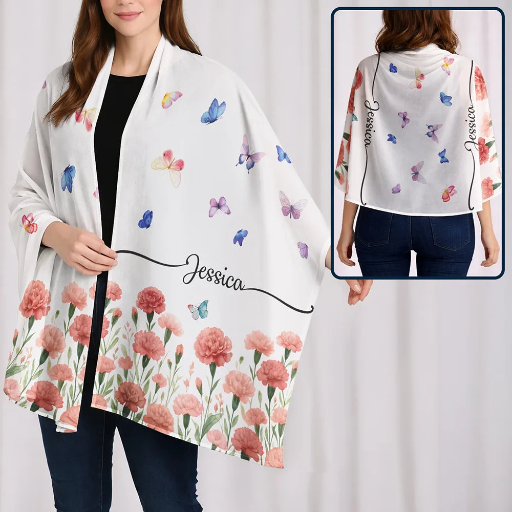 Gift For Mother,Gift For Grandma,Gift For Women,Happy - Custom Name With Birth Month Flower - Personalized Lightweight Soft Shawl
