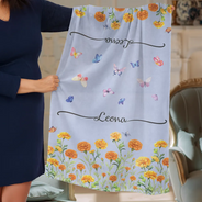 Gift For Mother,Gift For Grandma,Gift For Women,Happy - Custom Name With Birth Month Flower - Personalized Lightweight Soft Shawl