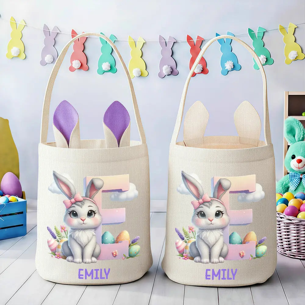 Gift For Kids,Grandpa,Grandkids,Grandma,Grandkids,Gift For Grandkids,Easter - Custom Name With Easter Bunny Alphabet Letters - Personalized Bunny Ears Bucket Bag
