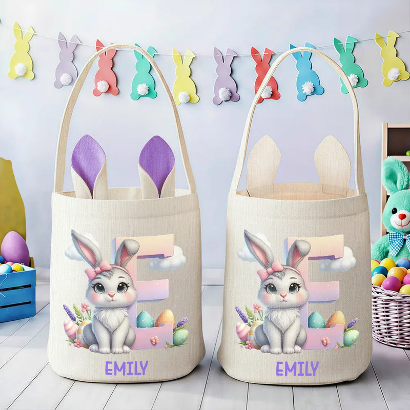 Gift For Kids,Grandpa,Grandkids,Grandma,Grandkids,Gift For Grandkids,Easter - Custom Name With Easter Bunny Alphabet Letters - Personalized Bunny Ears Bucket Bag