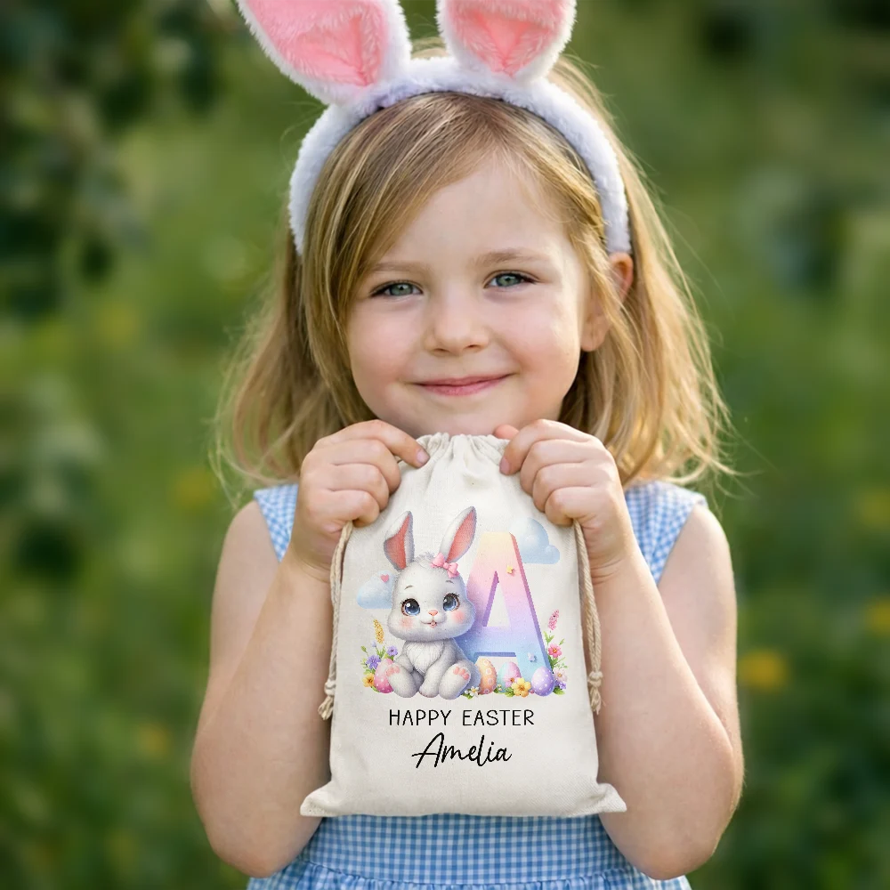 Grandpa,Grandkids,Gift For Kids,Grandma,Gift For Grandkids,Mom,Dad,Happy - Custom Name With Easter Bunny Alphabet Letters - Personalized Favor Bag