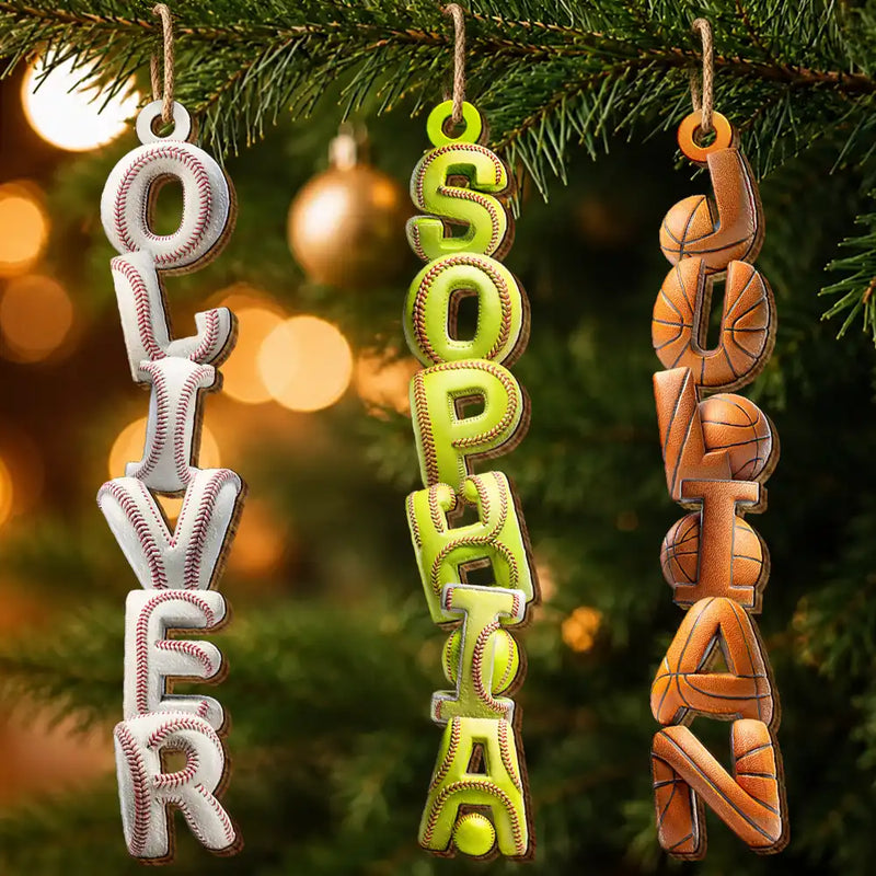 Top Market,Baseball,Playful,Christmas,Gift For Kids,Icon - Custom Name With Sport Alphabet - Personalized Custom Shaped Wooden Ornament