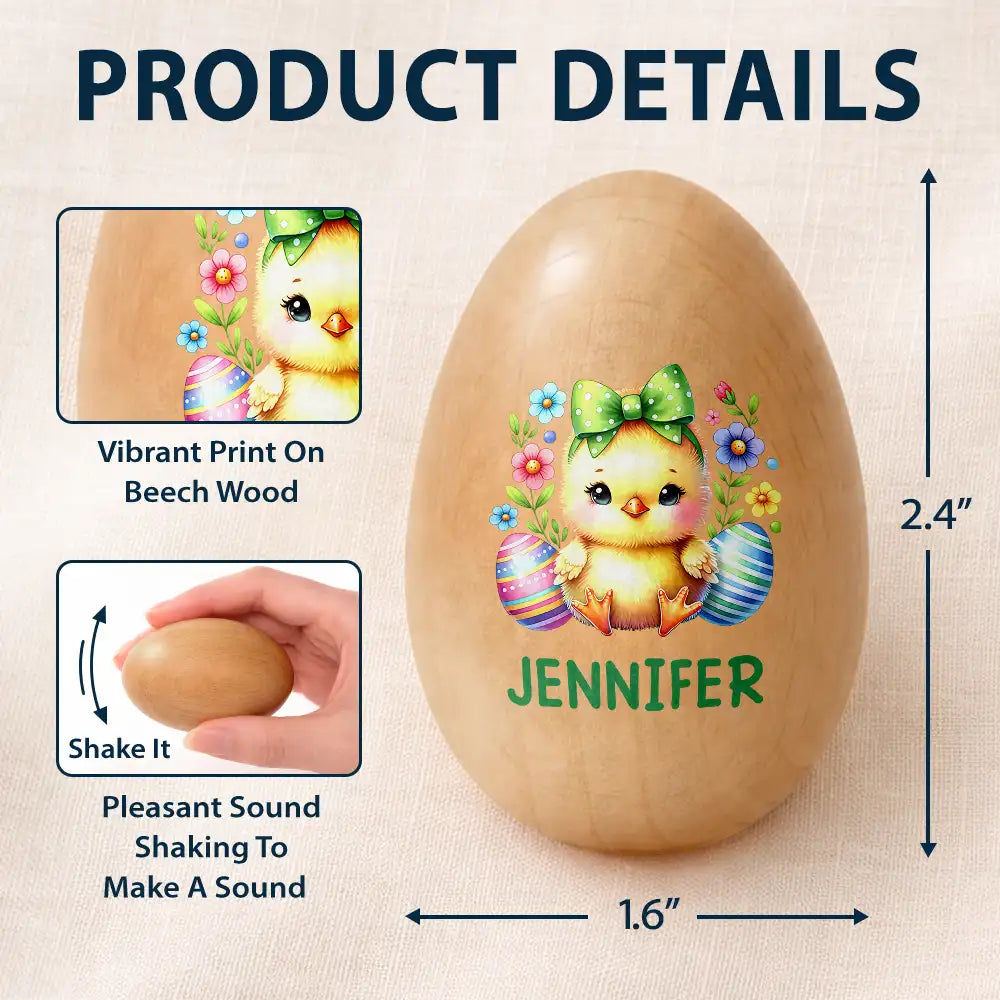 Easter,Non-Eng,Gift For Kids,Gift For Grandkids,Grandma - Grandkids,Grandpa - Grandkids,Dad - Children,Mom - Children,Happy - Custom Name With Watercolor Bunny Chicken - Personalized Musical Wooden Easter Egg Shaker