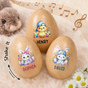 Easter,Non-Eng,Gift For Kids,Gift For Grandkids,Grandma - Grandkids,Grandpa - Grandkids,Dad - Children,Mom - Children,Happy - Custom Name With Watercolor Bunny Chicken - Personalized Musical Wooden Easter Egg Shaker