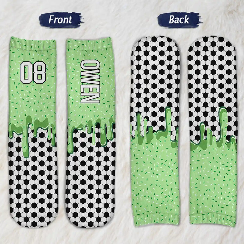 Top Market,Baseball,Playful,Christmas,Gift For Kids,Custom Text - Custom Name & Number Ice Cream Drip For Baseball Basketball Football Lovers - Personalized Socks