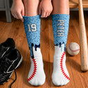 Top Market,Baseball,Playful,Christmas,Gift For Kids,Custom Text - Custom Name & Number Ice Cream Drip For Baseball Basketball Football Lovers - Personalized Socks