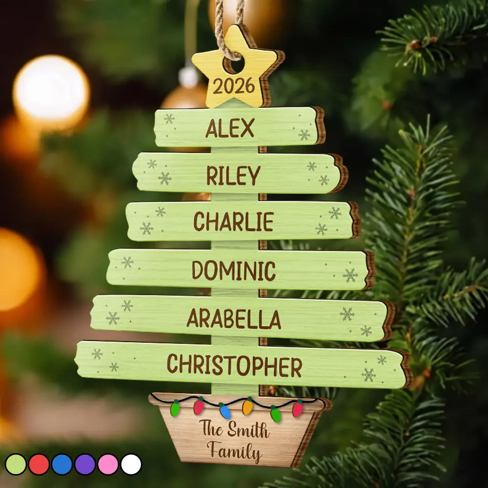 Sentimental,Christmas,Family,Custom Text - Custom Names Happy Family Tree - Personalized Custom Shaped Wooden Ornament