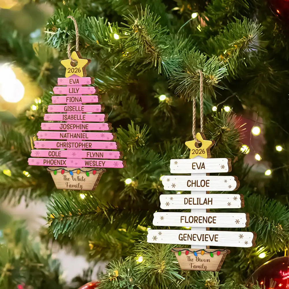 Sentimental,Christmas,Family,Custom Text - Custom Names Happy Family Tree - Personalized Custom Shaped Wooden Ornament