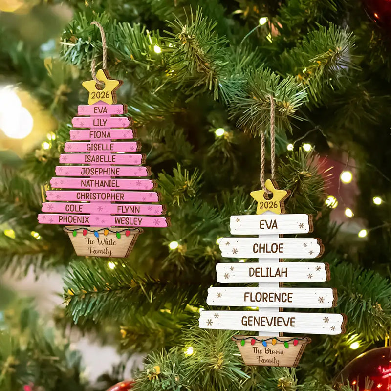 Sentimental,Christmas,Family,Custom Text - Custom Names Happy Family Tree - Personalized Custom Shaped Wooden Ornament