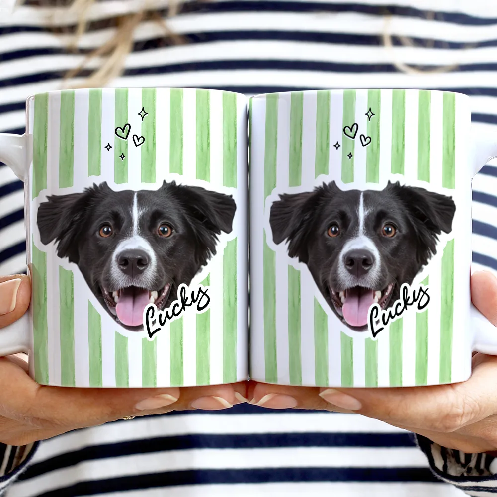 Pet Lovers,Pet Mom,Pet Dad,Dog Lovers,Dog Mom,Dog Dad,Custom Photo - Custom Outline Photo Dog Cat Stripe Colors - Personalized White Edge-to-Edge Mug