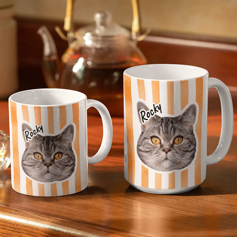 Gift For Couples,Gift For Husband,Gift For Wife,Gift For Boyfriend,Gift For Girlfriend,Parents,Gift For Yourself,Gift For Women,Gift For Men,Gift For Mother,Gift For Father,Family,Gift For Bestie,Gift For Sibling,Gift For Sisters,Gift For Brothers,Dog Lovers,Pet Lovers,Dog Mom,Dog Dad,Dog Couple,Cat Lovers,Cat Mom,Cat Dad,Cat Couple,Pet Mom,Pet Dad,Pet Couple,Happy - Custom Outline Photo For Couple Family Dog Cat With Colorful Stripes - Personalized White Edge-to-Edge Mug