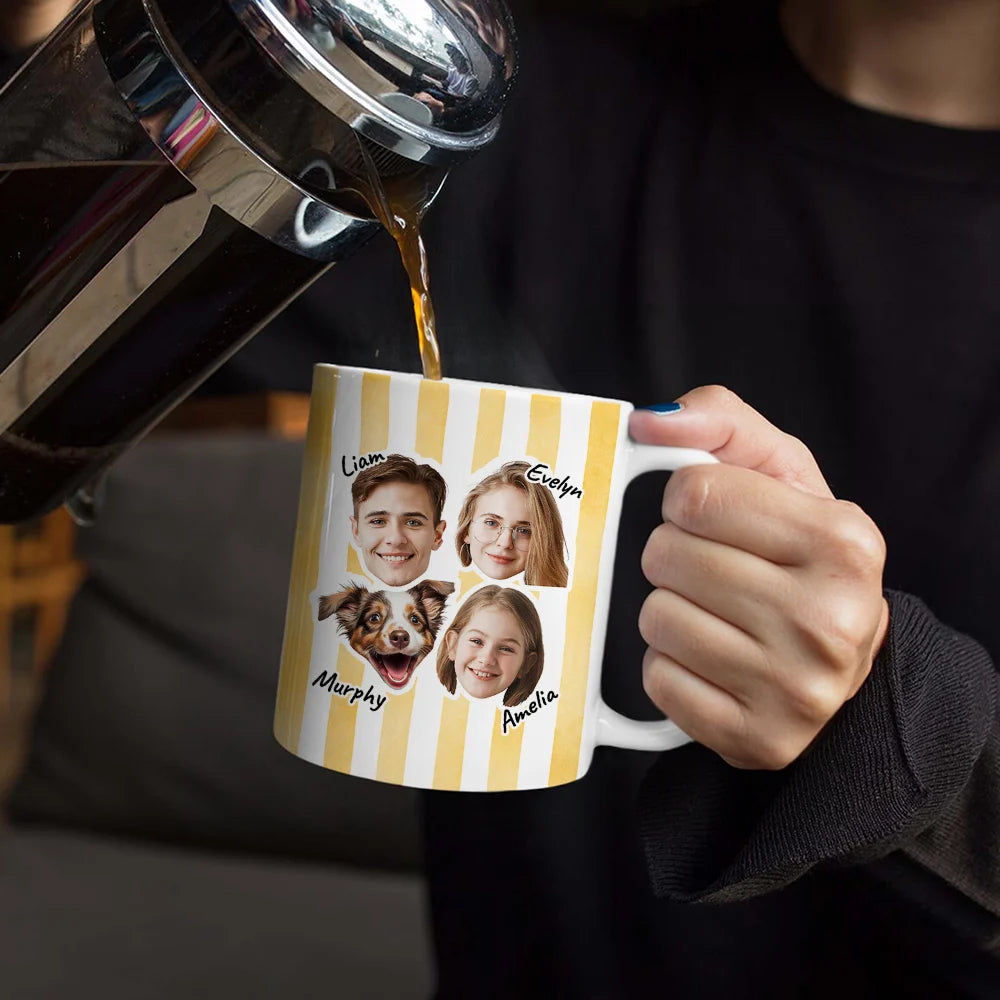 Gift For Couples,Gift For Husband,Gift For Wife,Gift For Boyfriend,Gift For Girlfriend,Parents,Gift For Yourself,Gift For Women,Gift For Men,Gift For Mother,Gift For Father,Family,Gift For Bestie,Gift For Sibling,Gift For Sisters,Gift For Brothers,Dog Lovers,Pet Lovers,Dog Mom,Dog Dad,Dog Couple,Cat Lovers,Cat Mom,Cat Dad,Cat Couple,Pet Mom,Pet Dad,Pet Couple,Happy - Custom Outline Photo For Couple Family Dog Cat With Colorful Stripes - Personalized White Edge-to-Edge Mug