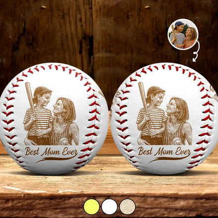 Custom Photo Pencil Sketch Best Mom Ever - Personalized Baseball, Softball