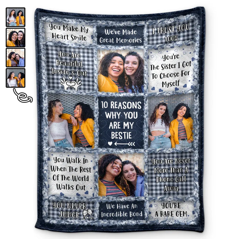Gift For Bestie,Gift For Women,Christmas,Happy - Custom Photo 10 Reasons Why You Are My Bestie - Personalized Fleece Blanket, Sherpa Blanket
