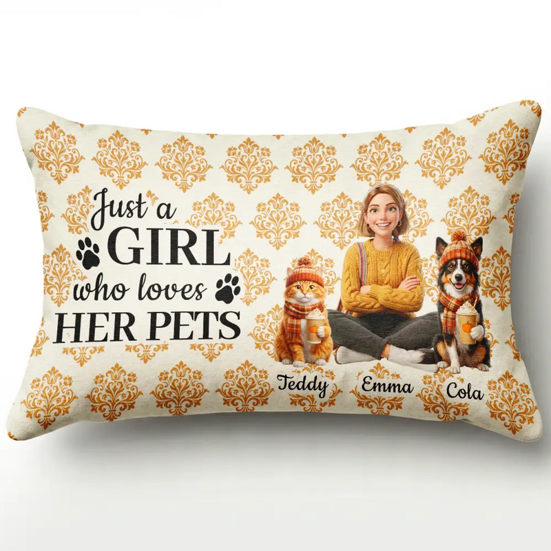 Art Design,Confident,Pet Lovers,Photo - 3D Human Pet Autumn Theme - Custom Photo 3D Autumn Concept Just A Girl Who Loves Her Dog - Personalized Pillow