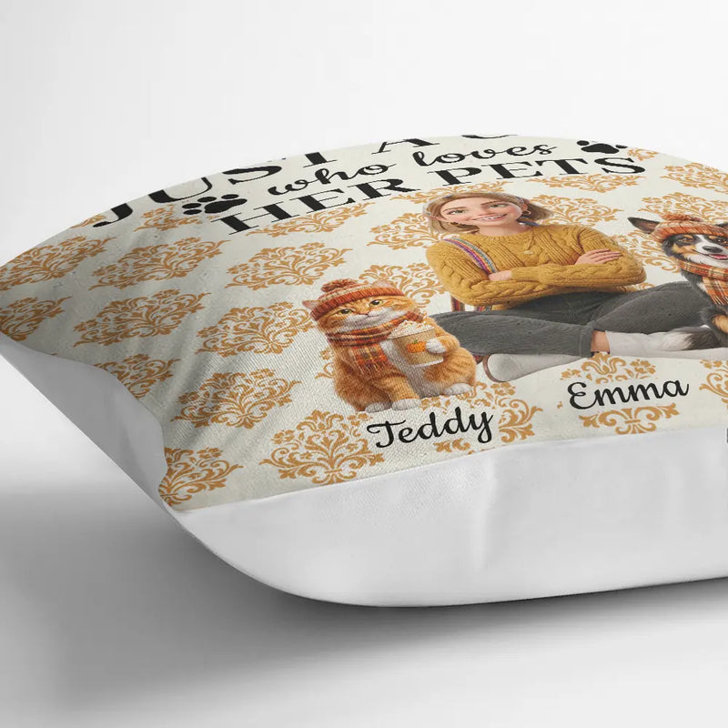 Art Design,Confident,Pet Lovers,Photo - 3D Human Pet Autumn Theme - Custom Photo 3D Autumn Concept Just A Girl Who Loves Her Dog - Personalized Pillow