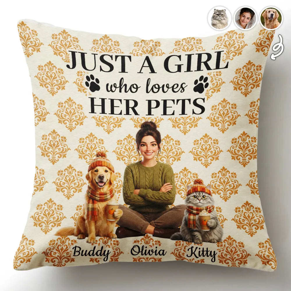 Art Design,Confident,Pet Lovers,Photo - 3D Human Pet Autumn Theme - Custom Photo 3D Autumn Concept Just A Girl Who Loves Her Dog - Personalized Pillow