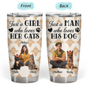 Art Design,Confident,Pet Lovers,Photo - 3D Human Pet Autumn Theme - Custom Photo 3D Autumn Concept Just A Girl Who Loves Her Dog - Personalized Tumbler