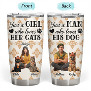 Art Design,Confident,Pet Lovers,Photo - 3D Human Pet Autumn Theme - Custom Photo 3D Autumn Concept Just A Girl Who Loves Her Dog - Personalized Tumbler