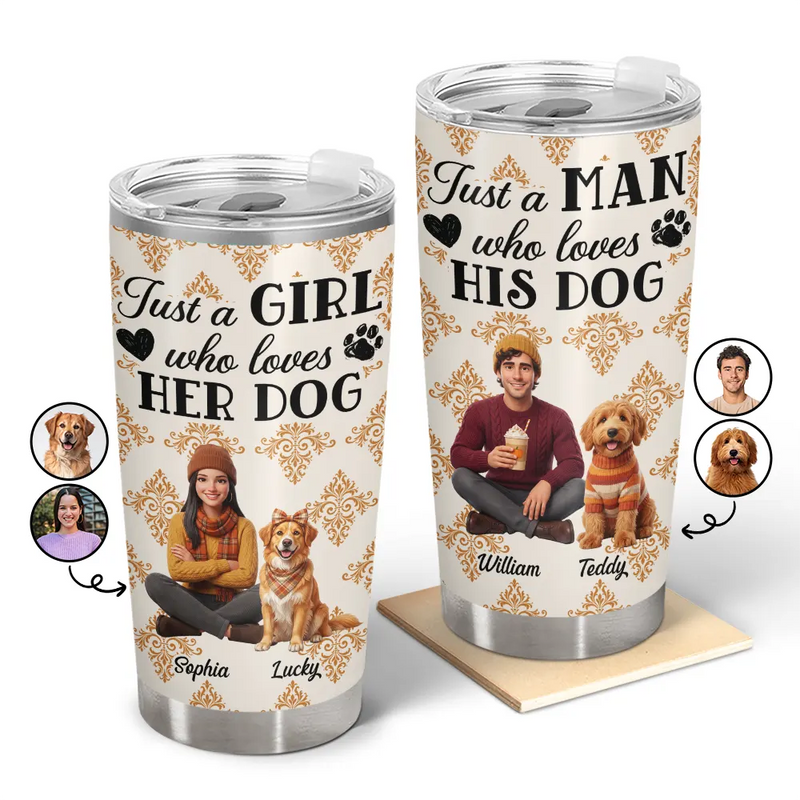 Art Design,Confident,Pet Lovers,Photo - 3D Human Pet Autumn Theme - Custom Photo 3D Autumn Concept Just A Girl Who Loves Her Dog - Personalized Tumbler