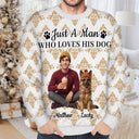 Art Design,Confident,Pet Lovers,Photo - 3D Human Pet Autumn Theme -Custom Photo 3D Autumn Concept Just A Girl Who Loves Her Dog - Personalized Unisex Ugly Sweater