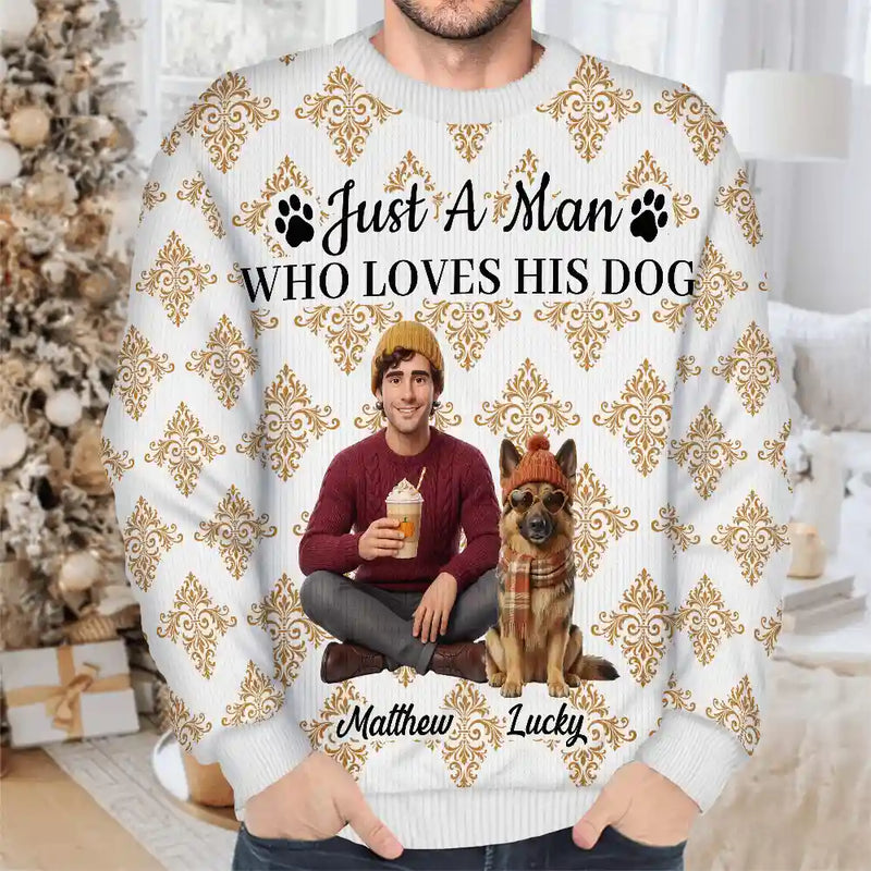 Art Design,Confident,Pet Lovers,Photo - 3D Human Pet Autumn Theme -Custom Photo 3D Autumn Concept Just A Girl Who Loves Her Dog - Personalized Unisex Ugly Sweater