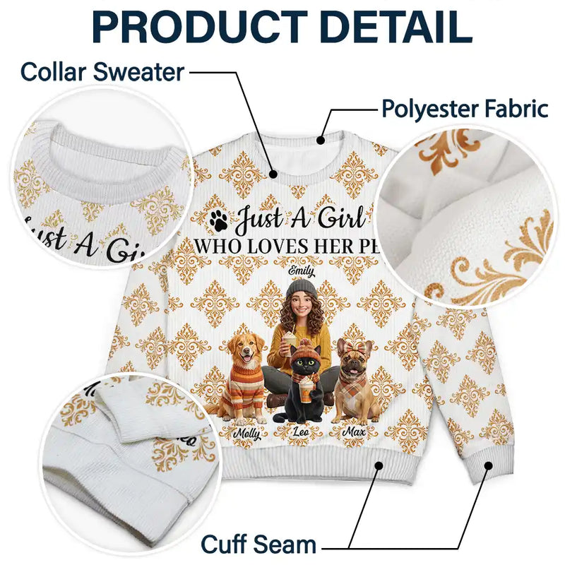 Art Design,Confident,Pet Lovers,Photo - 3D Human Pet Autumn Theme -Custom Photo 3D Autumn Concept Just A Girl Who Loves Her Dog - Personalized Unisex Ugly Sweater