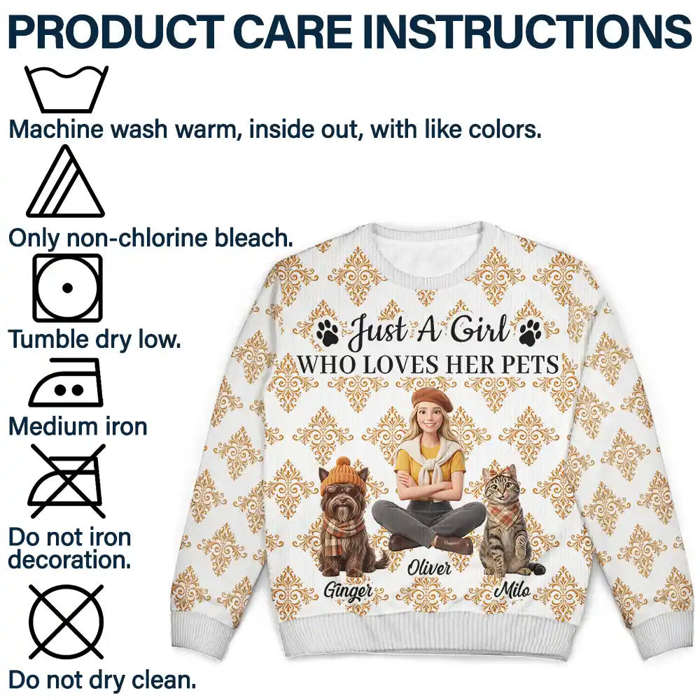 Art Design,Confident,Pet Lovers,Photo - 3D Human Pet Autumn Theme -Custom Photo 3D Autumn Concept Just A Girl Who Loves Her Dog - Personalized Unisex Ugly Sweater