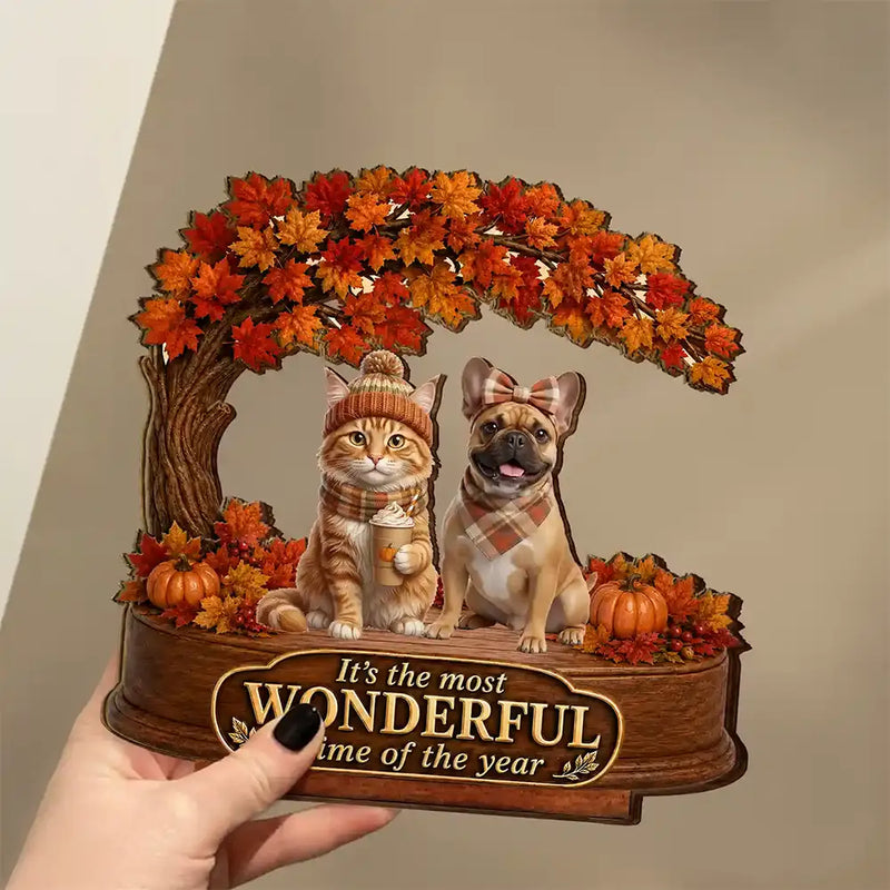 Art Design,Cozy,Pet Lovers,Photo - 3D Human Pet Autumn Theme - Custom Photo 3D Autumn Concept Most Wonderful Time Of The Year - Personalized Custom Shaped Wooden Plaque