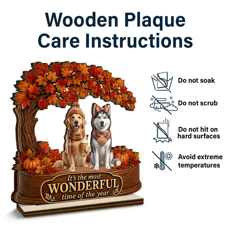 Art Design,Cozy,Pet Lovers,Photo - 3D Human Pet Autumn Theme - Custom Photo 3D Autumn Concept Most Wonderful Time Of The Year - Personalized Custom Shaped Wooden Plaque