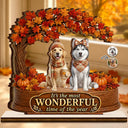 Art Design,Cozy,Pet Lovers,Photo - 3D Human Pet Autumn Theme - Custom Photo 3D Autumn Concept Most Wonderful Time Of The Year - Personalized Custom Shaped Wooden Plaque