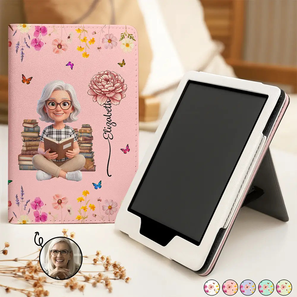Art Design,Christmas,Cozy,Reading,Gift For Yourself,Photo - 3D Reading Woman & Man - Custom Photo 3D Book Lover Birth Month Flower - Personalized Kindle Paperwhite Case Kickstand