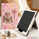 Art Design,Christmas,Cozy,Reading,Gift For Yourself,Photo - 3D Reading Woman & Man - Custom Photo 3D Book Lover Birth Month Flower - Personalized Kindle Paperwhite Case Kickstand