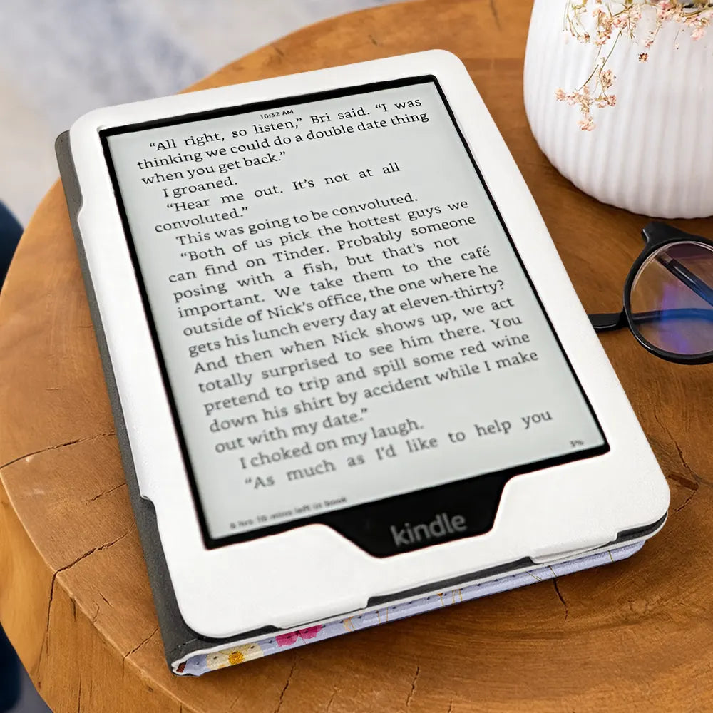 Art Design,Christmas,Cozy,Reading,Gift For Yourself,Photo - 3D Reading Woman & Man - Custom Photo 3D Book Lover Birth Month Flower - Personalized Kindle Paperwhite Case Kickstand